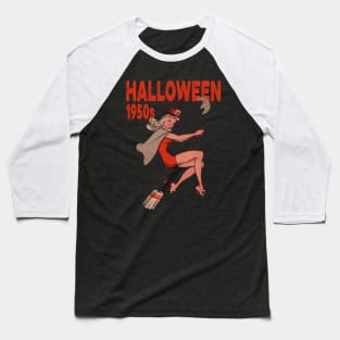 Vintage 1950s Halloween Witch Baseball T-Shirt